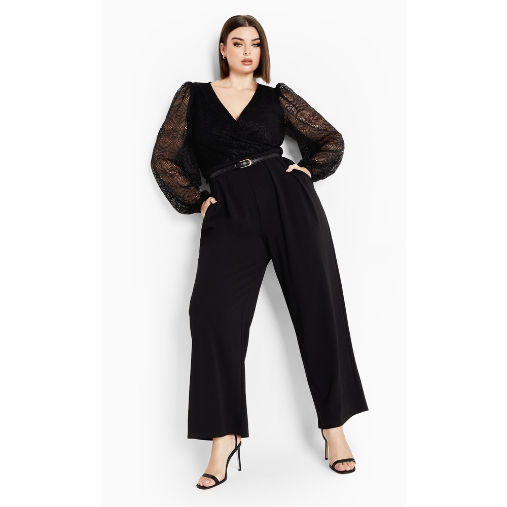 (CL) City Chic Katalina Jumpsuit Black Lace Sleeve Wide Leg Plus Size XXL 24 NWT